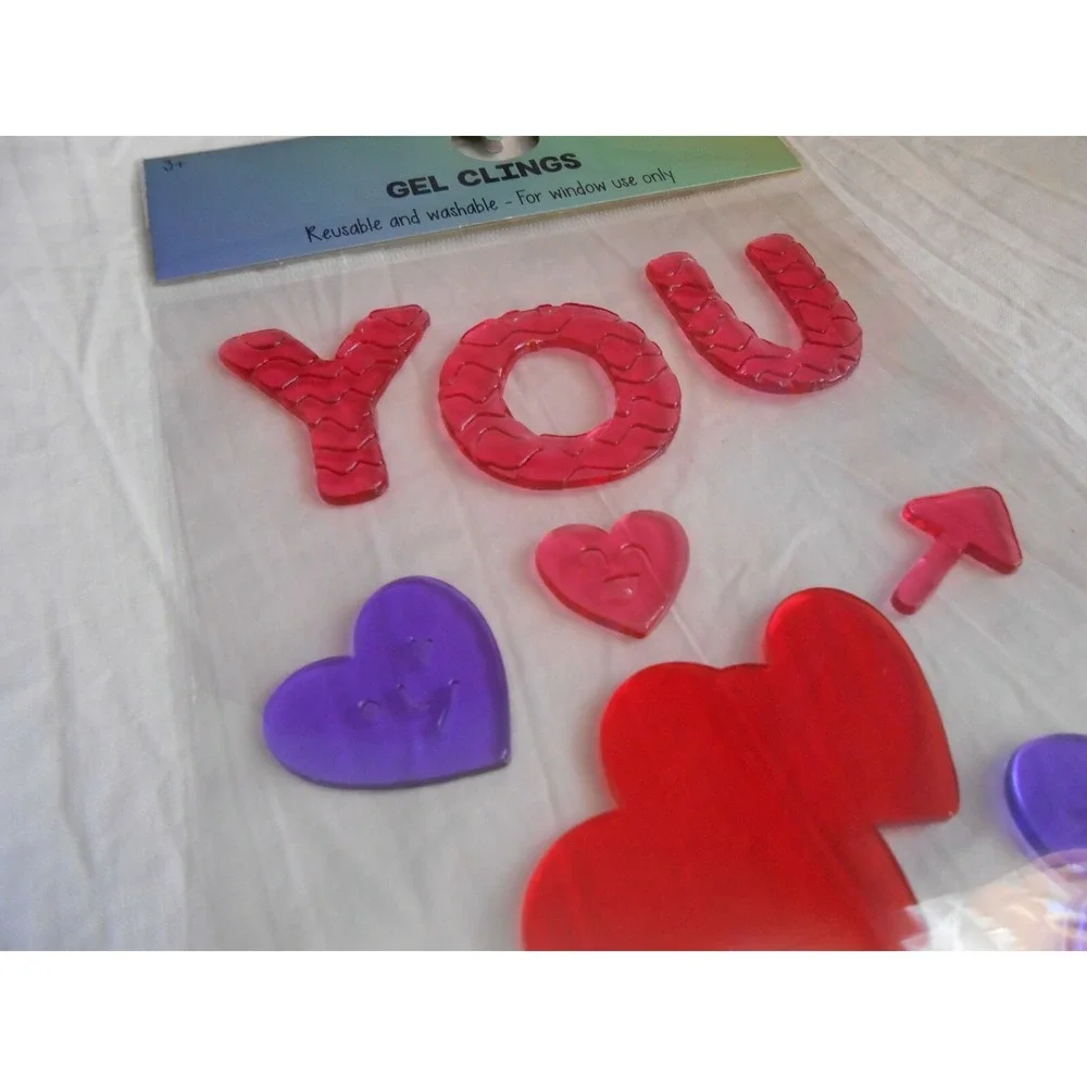 NEW Valentine's Day YOU + ME Hearts Window Gel Clings Decorations 14‎ pc LOVE!
